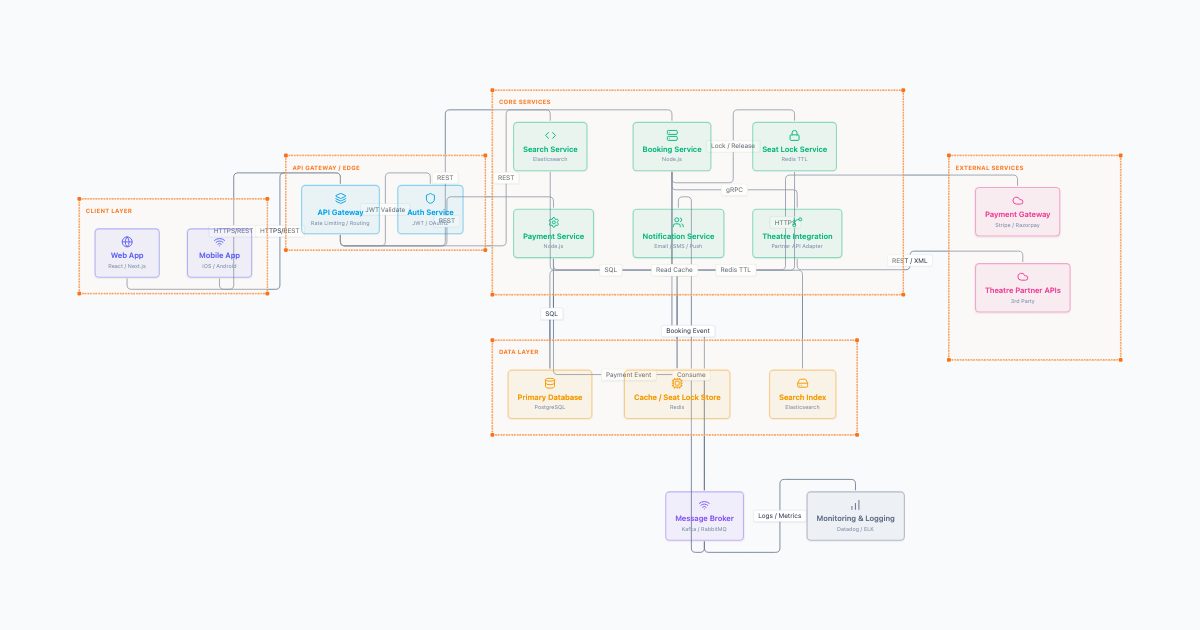BookMyShow Ticket Booking System Design — System design